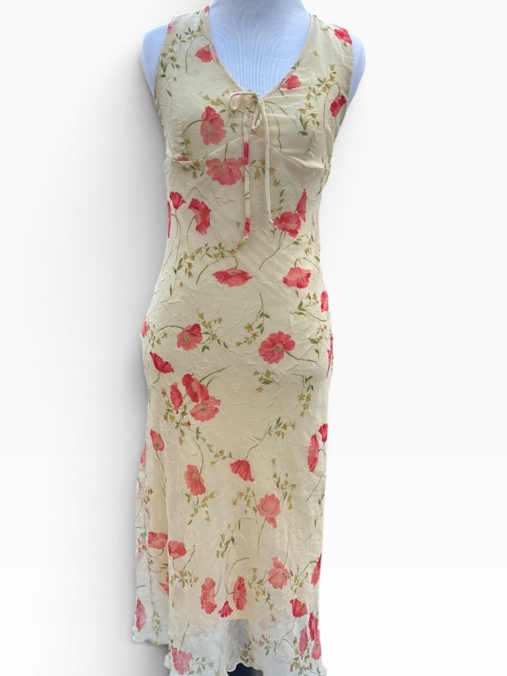 Vintage Byer Too! Sleeveless Yellow Floral Maxi Dress with Coral Print